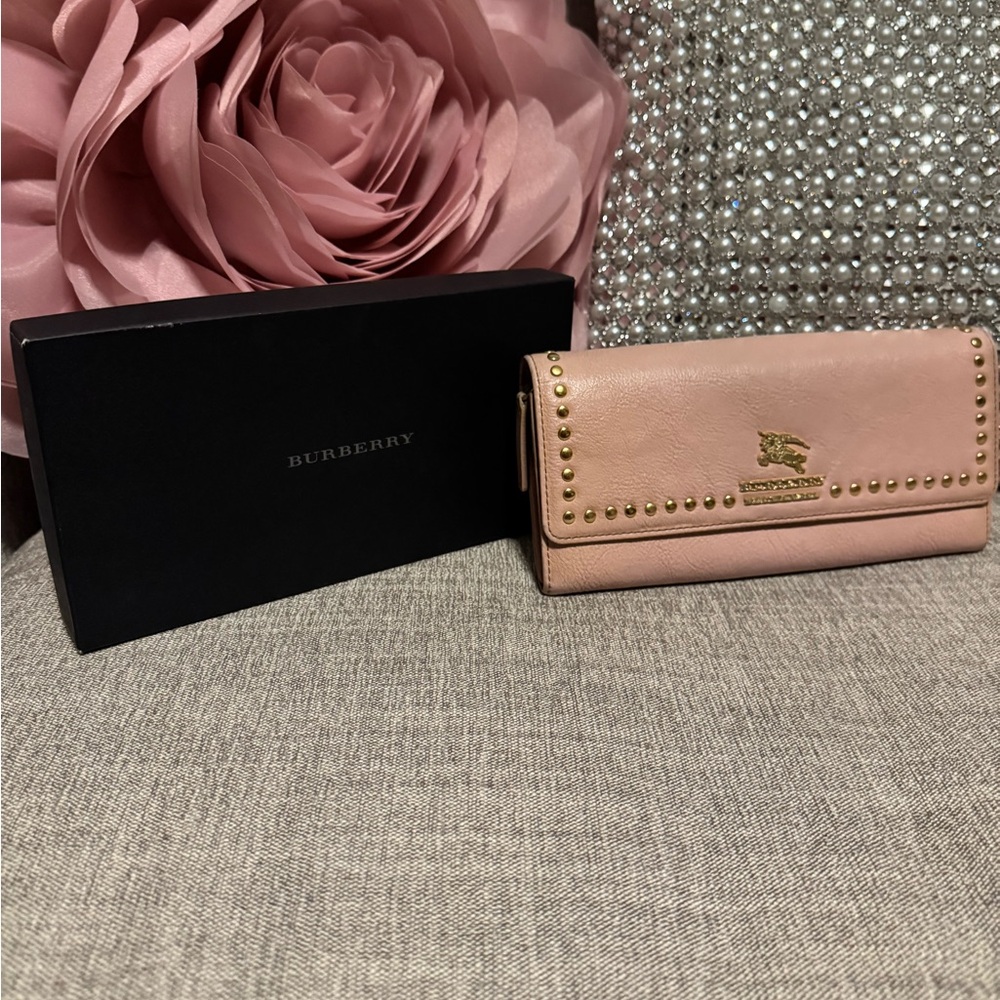 Burberry Blush Pink Wallet with Gold Studs